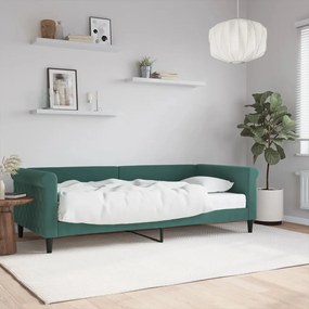 Divano letto con materasso verde scuro 90x200 cm in velluto