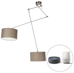 Lampada a sospensione intelligente in acciaio con paralume 35 cm color tortora incl. 2 Wifi A60 - Blitz