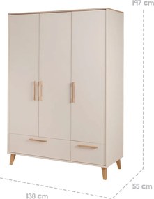 Armadio per bambini color crema/di colore naturale con effetto rovere 138x200x55 cm Jil – Roba