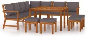 Set da pranzo giardino 11 pz con cuscini legno massello acacia