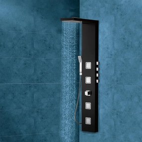 Colonna doccia idromassaggio Holoma con miscelatore termostatico nero lucido 4 getti
