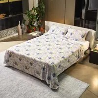 Lenzuolo piano matrimoniale fiori blu cotone percalle