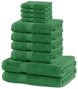 Set di asciugamani per viso e corpo tipo terry verde scuro in cotone 10 pz Marina – Restilo