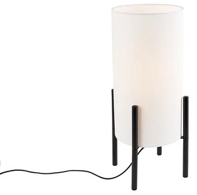 Lampada da tavolo moderna nera con paralume in lino bianco - Rich