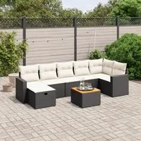 Set Divani da Giardino con Cuscini 8 pz Nero in Polyrattan 3264843