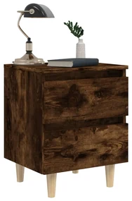 Comodini con gambe in legno massello 2pz rovere fumo 40x30x50cm