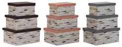 Set di Scatole per Sistemare Impilabili DKD Home Decor Marrone Grigio Arancio 40 x 30 x 20 cm