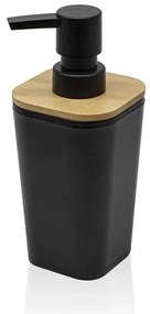 Dispenser sapone in finitura nera opaca con dettagli in bambù