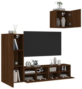 Mobili Tv A Muro 4pz Rovere Marrone İn Legno Multistrato /