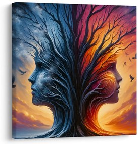 Quadro su tela – Volti nelle chiome dell’albero della vita