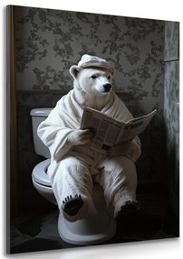 Stampa su tela – Orso polare con giornale in bagno