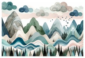 Quadro su tela – Paesaggio montano colorato con foresta