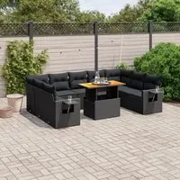 Set Divani da Giardino 10pz con Cuscini in Polyrattan Nero 3271895