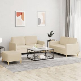 Set Di Divani 3 Pz Con Cuscini Crema İn Tessuto /