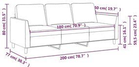 Divano a 3 Posti Grigio 180 cm in Similpelle