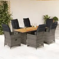 Set Bistr da Giardino 7 pz con Cuscini in Polyrattan Grigio 3276891