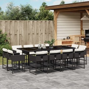 Set da pranzo da giardino 13pz con cuscini nero in polyrattan