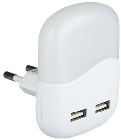 Luce notturna LED con sensore crepuscolare, 2xUSB, 0,45W, 230V, 4000K