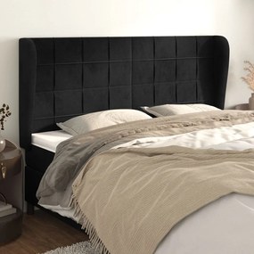 Testiera Ad Orecchio Nera 203x23x118/128 Cm İn Velluto /