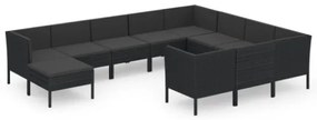 Set Divani da Giardino 11 pz con Cuscini in Polyrattan Nero