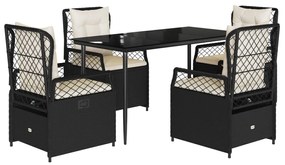 Set da pranzo da giardino 5 pz nero con cuscini in polyrattan