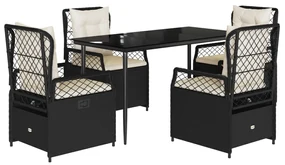 Set da pranzo da giardino 5 pz nero con cuscini in polyrattan