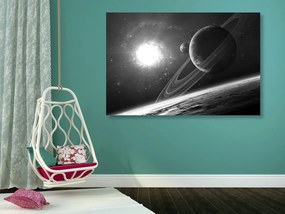 Quadro su tela – Pianeta nello spazio in bianco e nero