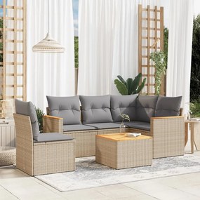 Set divano da giardino 6 pz con cuscini beige misto polyrattan