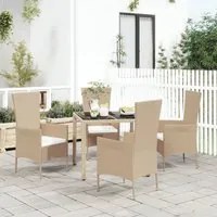 Set da Pranzo da Giardino 5 pz con Cuscini Beige in Polyrattancod mxl 124347