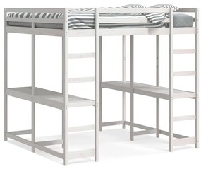 Letto Soppalco Scrivania E Scala Bianco 200x200cm Massello Pino /