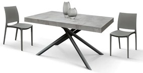 Tavolo CARRARA in legno, finitura grigio cemento e base in metallo verniciato antracite, allungabile 160&#215;90 cm &#8211; 240&#215;90 cm