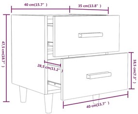 Comodini 2 pz Bianco Lucido 40x35x47,5 cm