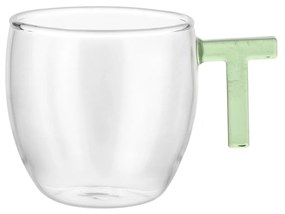 Tazzina caffè lettera T verde in vetro borosilicato, 150 ml