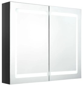 Armadietto bagno con specchio e led nero lucido 80x12x68 cm