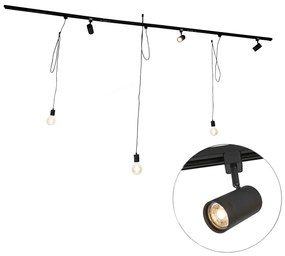 Sistema di illuminazione a binario intelligente nero con 3 faretti e luce a sospensione monofase - Iconic Cavalux Jeana