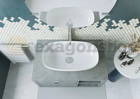 Mobile bagno Grigio Cielo 80x50 Thema con cassetto e vano con Lavabo rettangolare da appoggio bianco in ceramica