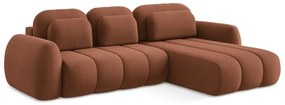 Divano angolare color terracotta allungabile/con contenitore (con penisola a destra/con chaise lounge) con rivestimento in bouclé Pele – Makamii
