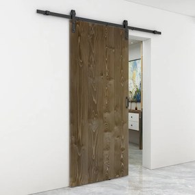 Porta scorrevole reversibile Barn Ebano in alluminio marrone, L 96 x H 215 cm, con binario Country nero