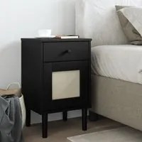 Comodino SENJA Nero 40x35x65 cm in Legno Massello di Pino 358015