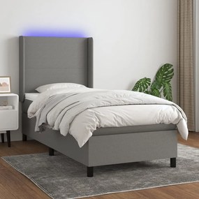 Letto a molle materasso e led grigio scuro 100x200cm in tessuto