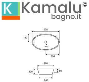 Kamalu - lavabo ovale 60cm in ceramica slim bianca |  litos-0016