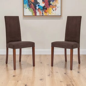 Sedia imbottita Denver in tessuto Marrone gamba noce - Set 2