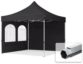 TOOLPORT 3x3m gazebo pieghevole PES con laterali (finestre), PROFESSIONAL alluminio, nero - (600164)