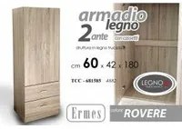 Armadio slim due ante rovere con cassetti cm 60 x 42 x 180 h