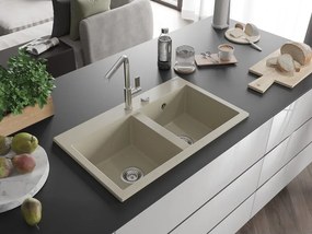 Mexen Hektor lavello in granito a 2 vasche 800 x 480 mm, beige, sifone cromato - 6521802000-69