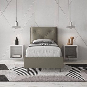 Letto singolo 80x200 imbottito similpelle, rete o contenitore, Made in Italy, Cappuccino / Contenitore