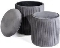 Tik-Tak Set di 2 pouf, contenitore e poggiapiedi in velluto grigio 35x40 cm