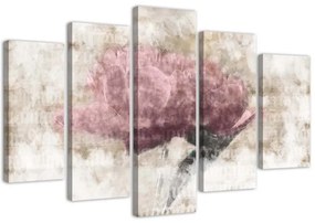 Quadri Quadro 5 pezzi Stampa su tela Fiore rosa vintage
