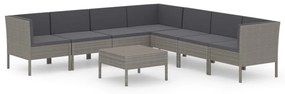 Set divani da giardino 8 pz con cuscini in polyrattan grigio