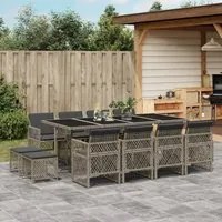 Set da Pranzo da Giardino 13pz con Cuscini Grigio in Polyrattan 3210800